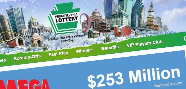 Pennsylvania lottery website screenshot