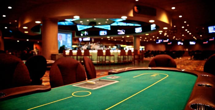 Empty poker table inside a casino