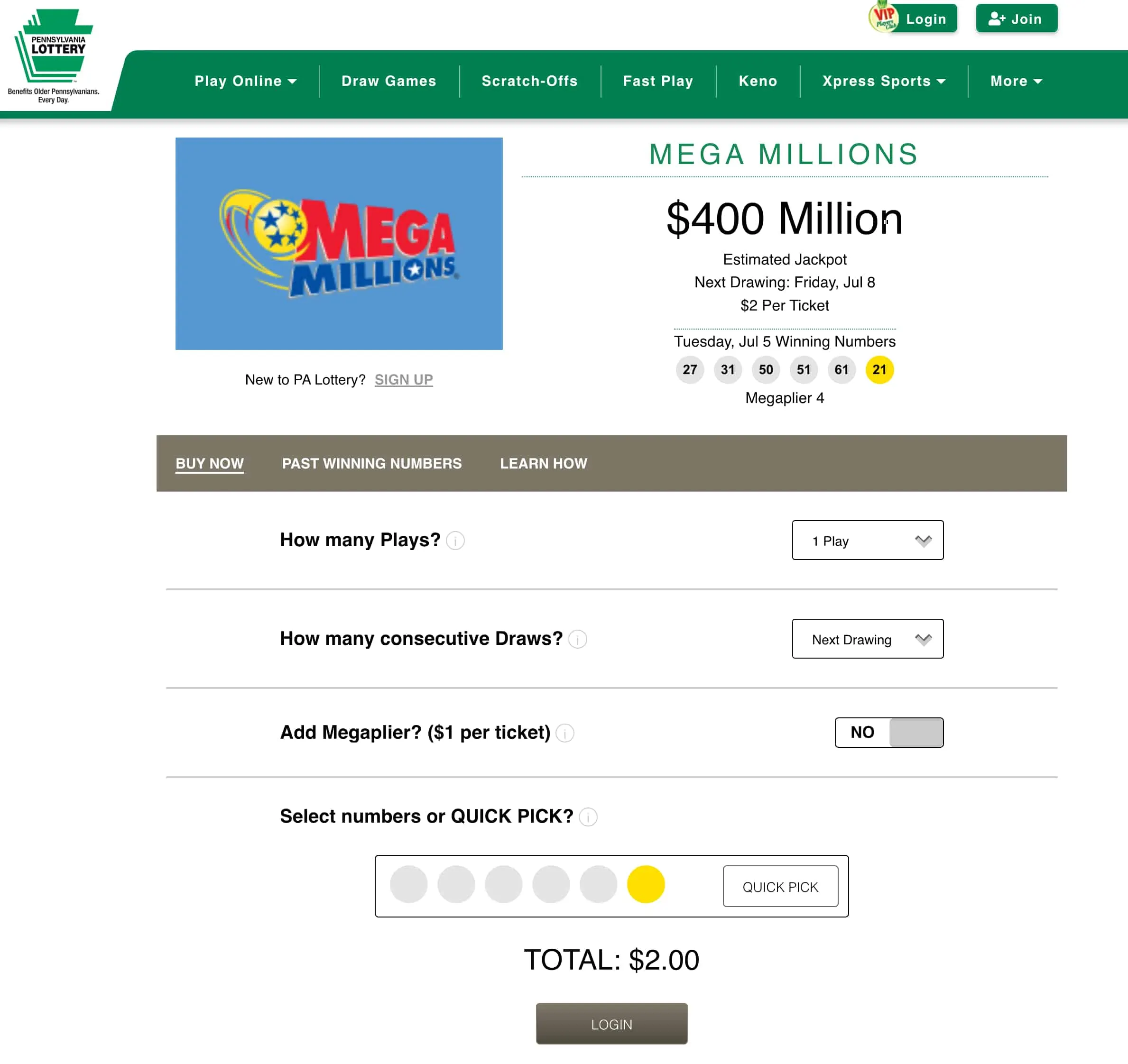 PA Lottery Mega Millions